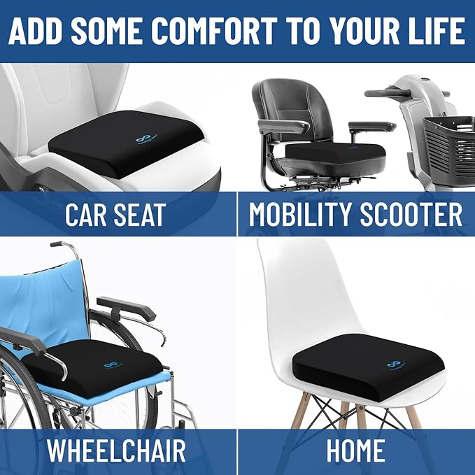 Everlasting Comfort Gel Memory Foam Wheelchair Cushions for Pressure Relief - Ventilated and Soft Wheel Chair Cushion Pad for Seniors and Adults - Non-Slip, Removable Cover - Wheelchair Accessories