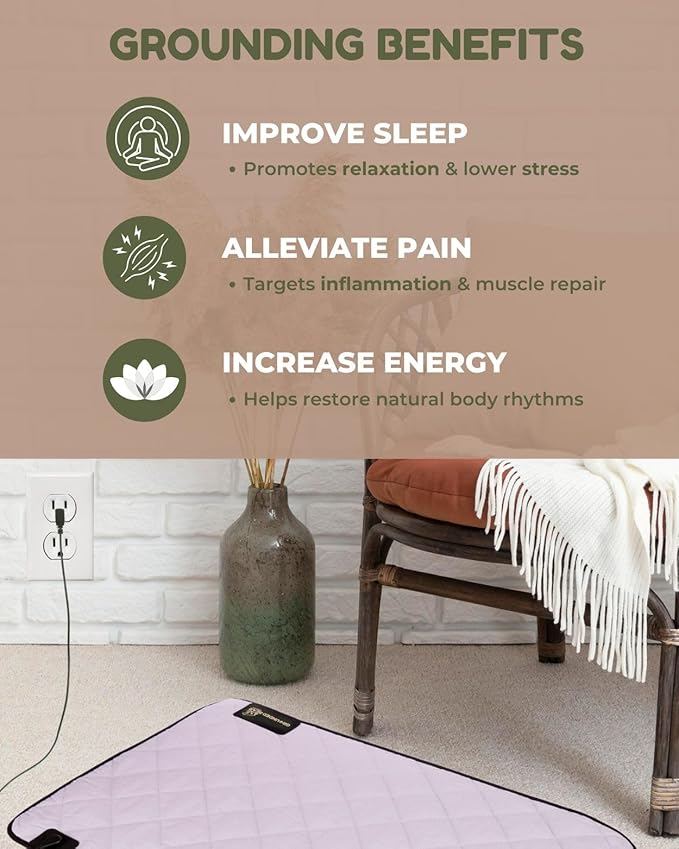 Premium Grounding Mat for Feet, Soft Cotton & Silver Fiber, Comfort for Sleep & Wellness, Grounding Pad for Anti-Aging & Inflammation, Grounding Mat for Bed and Desk (24x16 Inches)