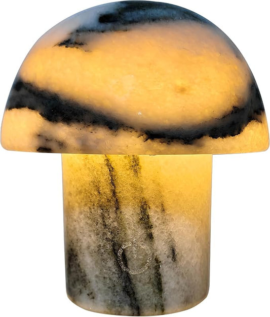 Handcrafted Natural Stone Mushroom Lamp - Rechargeable Bedside LED Night Light with Type-C Port, Unique Marble Table Lamp for Modern Interiors