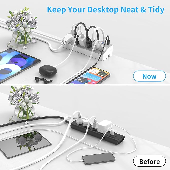 Clamp Power Strip Tall, 40W Fast Charging Station,Desk Mount Desk Shelf with 6 Outlets 6USB Ports (2USB C), 10Ft Extension Cord Home Office Essentials, Fit 2.48" Tabletop Edge