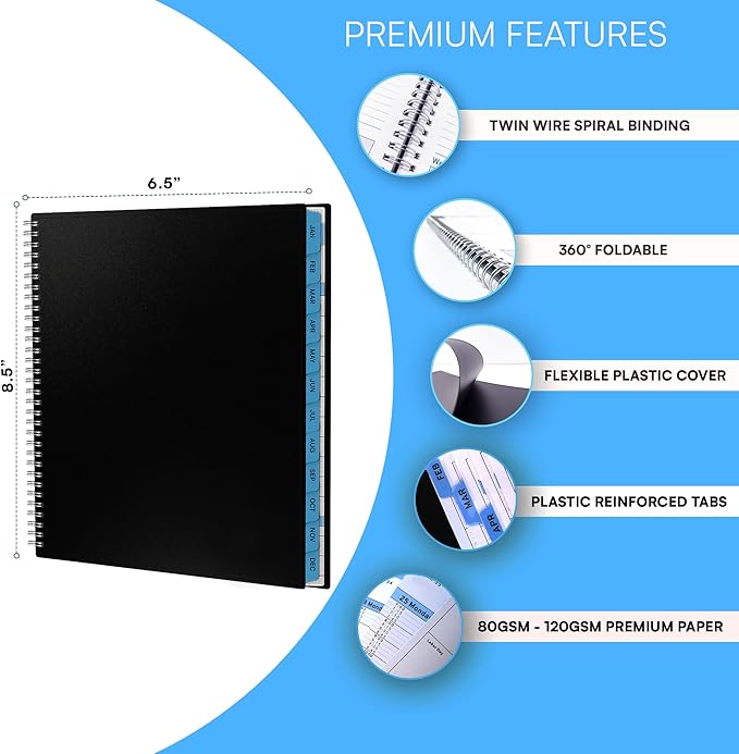 Ensight 2026 Appointment Book & Planner Ensight 6.5 x 8.5 inches Large Tabbed Daily Hourly Weekly Planner Schedule Book 30 Minute time Slots Business & Personal Planner Jan 2026 Dec 2026 Blue