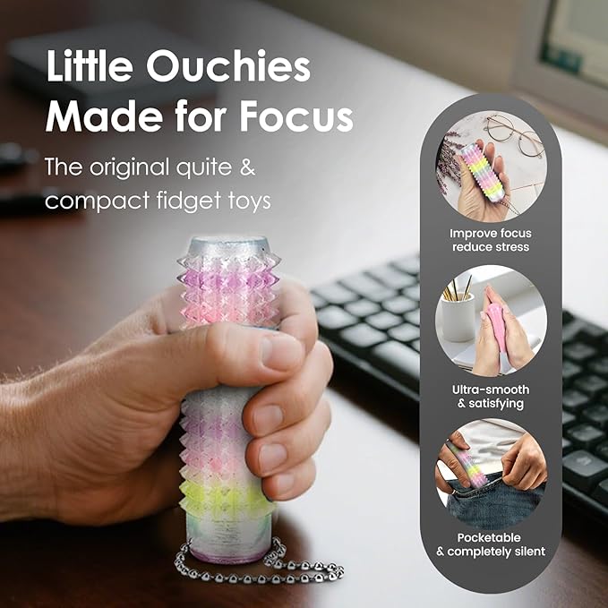 Lisgicabin Little Ouchies Pain Fidget, Pain Stim Fidget for Adults, Spiky Sensory Stim Tool for Anxiety and Stress Relief(2 Pack Rainbow + Pink)