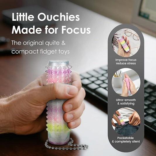Lisgicabin Little Ouchies Pain Fidget, Pain Stim Fidget for Adults, Spiky Sensory Stim Tool for Anxiety and Stress Relief(2 Pack Rainbow + Pink)