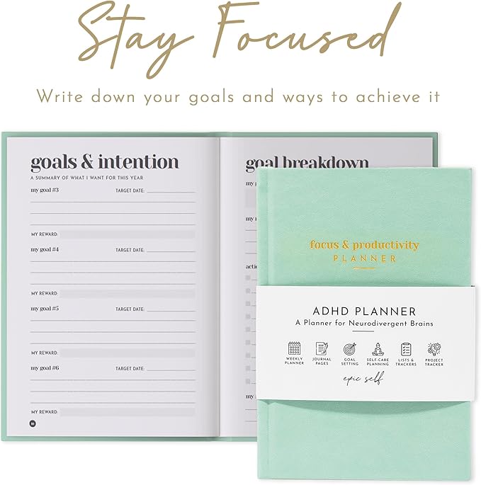 ADHD Planner for Adults: Boost Focus and Productivity - Organize, Set Goals, and Manage Time - Ideal Gift for Men and Women with ADHD