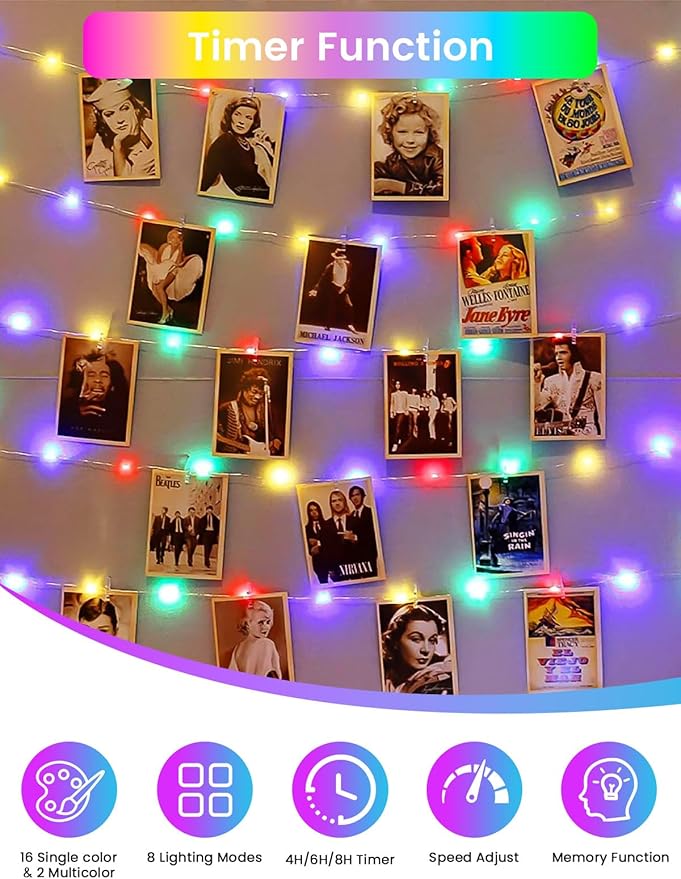 66Ft 200 LED RGB Color Changing Fairy Lights Plug in, Waterproof String Lights with Remote for Outdoor & Indoor, 8 Modes 16+2 Colors Twinkle Lights with Timer for Girl's Room Christmas Decorations