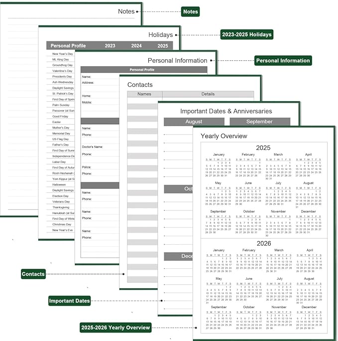Daily & Monthly Planner for 2025 2026 or Anytime - ADHD Planner Two Pages Per Day, Daily Planner Undated to Increase Focus, Eliminate Overwhelm, Achieve Your Biggest Goals, 5.8'' × 8.3'', Green