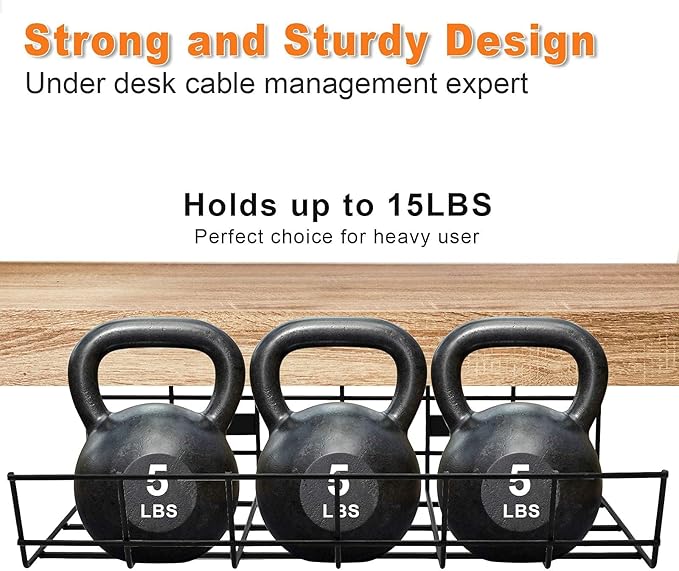 Under Desk Cable Management- 4 Pack Cord Organizer. Metal Wire Cable Management Tray for Office, Studio and Home. Super Sturdy Under Table Cable Managements - Black Cable Organizer