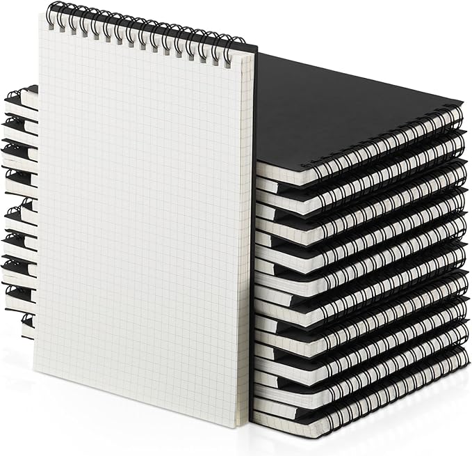 24 Pack Graph Paper Spiral Notepad A5 Top Wirebound Notepad Grid Notebook Steno Pads Memo Notebook Grid Paper 140 Pages for Writing Sketching Drawing Office Supplies (Black)