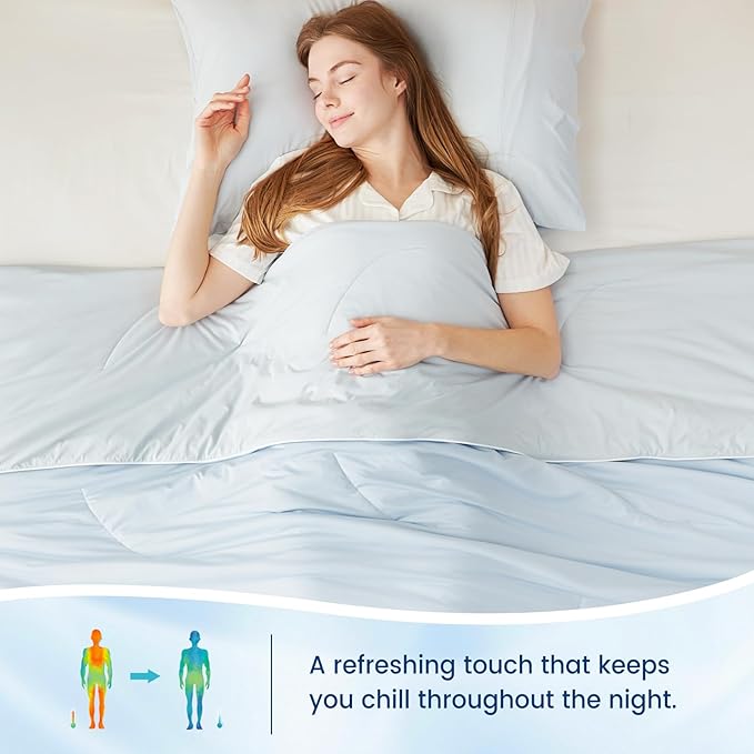 Cozy Bliss Cooling Comforter Twin Size Dual-Sided, Ultra-Soft Cooling Blankets for Hot Sleepers and Night Sweats, Breathable Lightweight Silky Smooth, Cool Blue