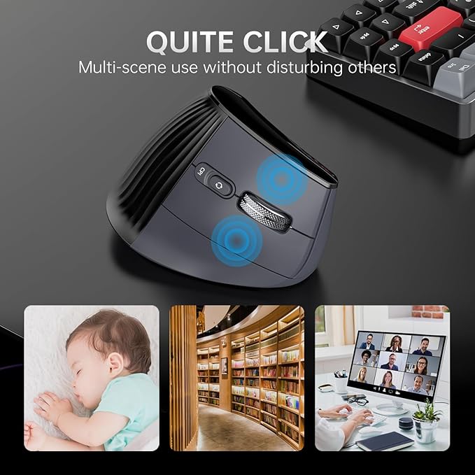 Ergonomic Vertical Mouse Wireless, Bluetooth Ultra-Fast Scrolling 4800 DPI Rechargeable Ergo Mouse, 2.4G Quiet Clicks 6 Buttons RGB Optical Mice, 3 Multi-Device Connectivity for Mac, Laptop - Black