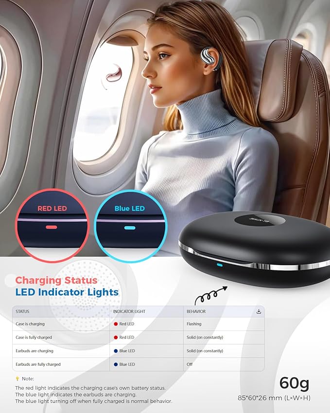 Open Ear Bluetooth Headphones, Ear Hook Headphones, Wireless Ear Buds with Earhooks, Touch Control Earphones Sport Headsets for Running, Hiking & Outdoors