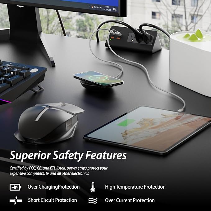 Upgraded,Desk Edge Clamp Mount Power Strips with USB Ports, PD20 W Fast Charging USB-C Port and 3 AC Outlets, Nightstand Charging Station,Office Tabletop Accessories,5.6 Ft Extension Cord