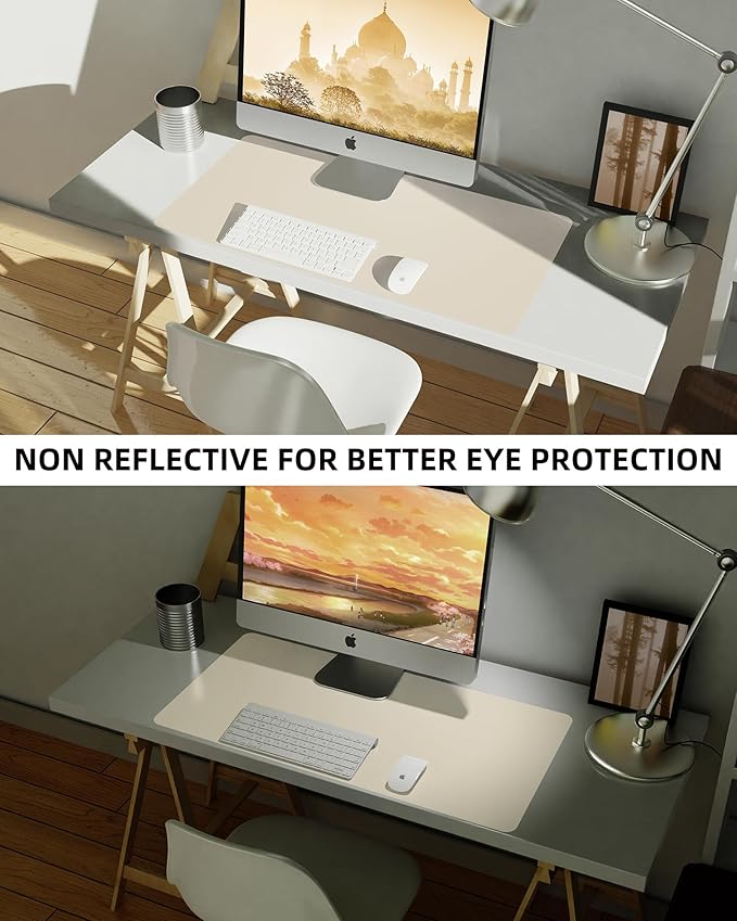 AFIING Leather Desk Pad Protector, Mouse Pad, Office Desk Mat, Non-Slip PU Leather Desk Blotter, Large Desk Mat, Waterproof Keyboard Mat for Office/Home/Decor (Beige, 55" x 17")