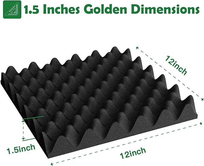 12 Pack 1.5"X12"X12" Sound Proofing Egg Crate Foam Pad(Most Soundproofing Design), Upgraded Foam Padding, Fire-Retardent Sound Proof Panels for Walls, Made by WVOVW