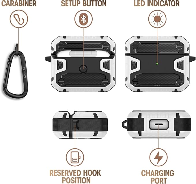 Koaichi Compatible with AirPods 3rd Generation Case(2021), Full-Body Rugged Hard Shell Protective Case Cover with Keychain Designed for AirPods 3 Case, Black/White [US Patent Registered]