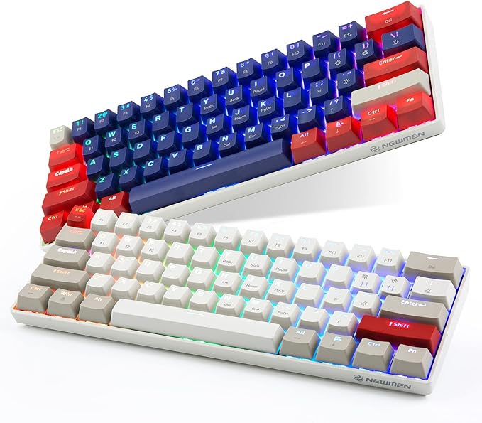 Newmen GM610 60% Wireless Mechanical Keyboard,Wired/Bluetooth RGB Backlit,61 Anti-Ghosting Keys,Programmable,Hot-Swappable Gaming Keyboard,for PC Windows Mac Laptop Computer(Blue)