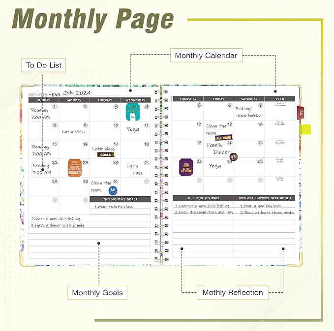 Ospelelf School Planner Undated Daily Spiral Binding Weekly Monthly Hardcover College Planners with Stickers 12 Months Productivity Journey Letter Size Colorful Tree