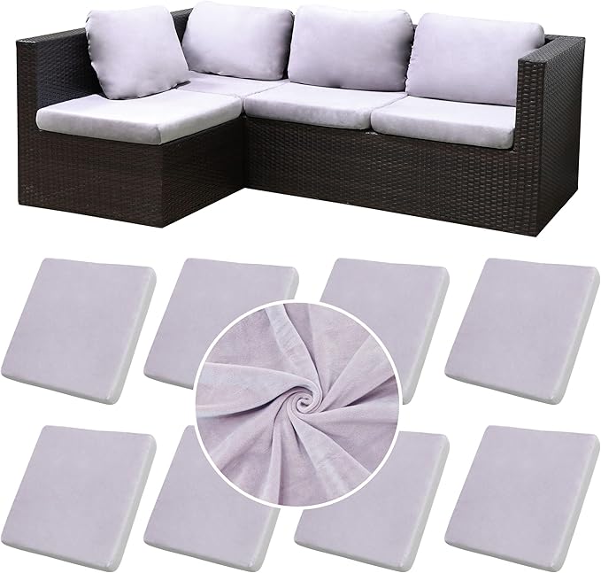 8Pcs Stretch Velvet Patio Cushion Cover,Fluffy,for Fall Outdoor Couch Cushion Cover Replacement,Washable Indoor Outdoor Cushion Slipcovers(Smoke Gray,Cover Only)