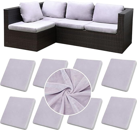 8Pcs Stretch Velvet Patio Cushion Cover,Fluffy,for Fall Outdoor Couch Cushion Cover Replacement,Washable Indoor Outdoor Cushion Slipcovers(Smoke Gray,Cover Only)