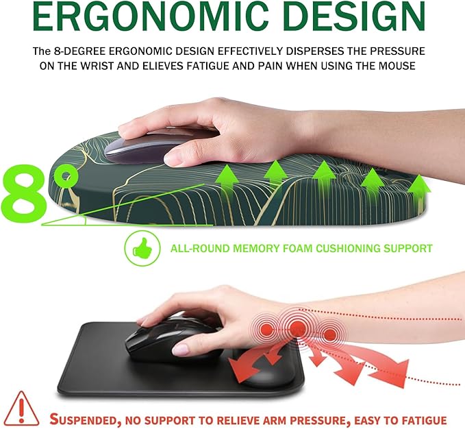 Ergonomic Mouse Pad Wrist Support, with Memory Foam & Non-Slip PU Base, Comfortable Massage Design Mouse Pad Relieve Wrist Fatigue&Pain, Suitable for Computer, Office and Home(05Green Leaves)