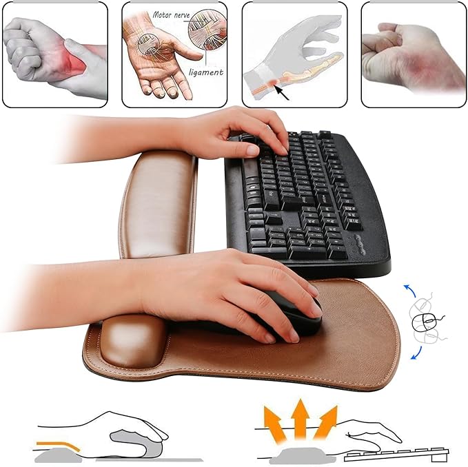 RICHEN Keyboard Wrist Rest Pad and Mouse Wrist Rest Support Mouse Pad Set,Sturdy & Comfortable & Lightweight for Easy Typing & Pain Relief-Ergonomic Support (Brown)