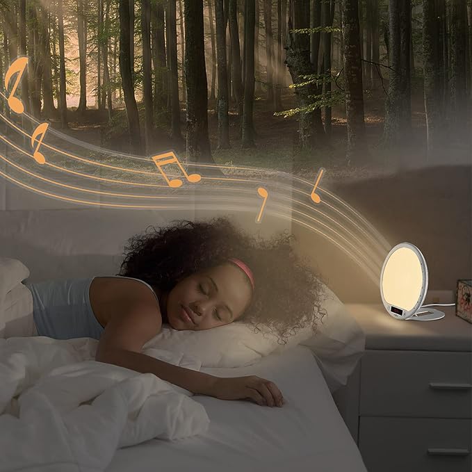 Light Therapy Lamp 10000 Lumens UV-Free Sunrise Alarm Clock Wake Up Light Super Bright Alarm Clock APP Control with 10 Built-in Natural Sounds Portable