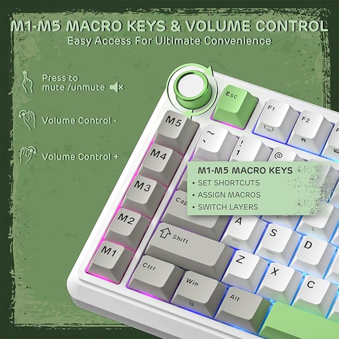 RK ROYAL KLUDGE L75 Gasket Mount Mechanical Keyboard w/Knob/Macro Keys & Touchable Nameplate, Tri-Mode 75% TKL Wireless Keyboard BT/2.4G/USB-C, Hot Swappable, Pro Software, Massive 8000mAh Battery