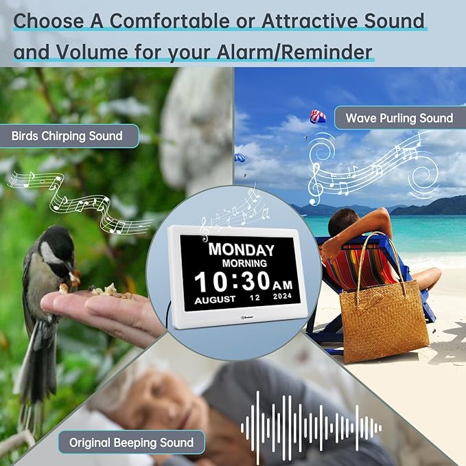 Soobest 12” Digital Dementia Clock for Seniors Elderly Extra Large with Date Day and Time Display, Electric Calendar Clock 20 Reminders 3 Ringtones for Memory Loss Alzheimers, Auto DST/Dimmer