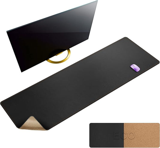 MAIDERN 55' x 15.7' Cork & Leather Desk Mat, XXL Dual Sided Desk Pad Protector for Gaming & Home Office (Black)