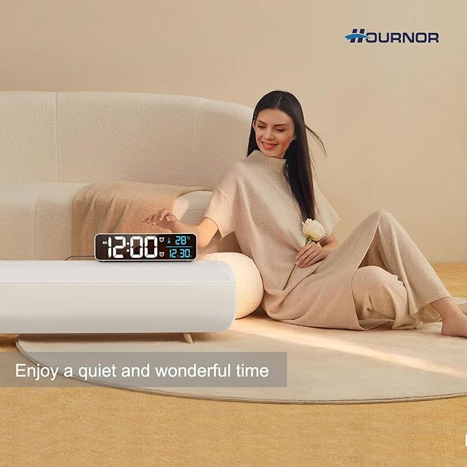 Hournor Digital Clock, Clock for Bedroom, Digital Wall Clock, Clocks for Living Room Decor, Desk Clock, Table Clock, Digital Clock Large Display, Smart Alarm Clock for Office (Wired White+Blue Digit)