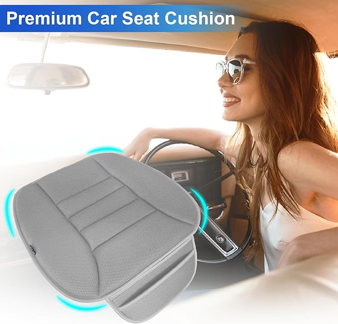 Premium Car Seat Cushion, Driver Cushion with Comfort Memory Foam & Non-Slip Rubber Bottom, Car Seat Pad Works with 95% of Vehicles and Office Chair or Home - 4D Gray