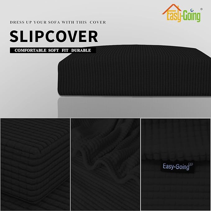 Easy-Going Stretch Cushion Cover Sofa Cushion Furniture Protector Sofa Seat Sofa slipcover Sofa Cover Soft Flexibility with Elastic Bottom(Oversized Sofa Cushion, Black)