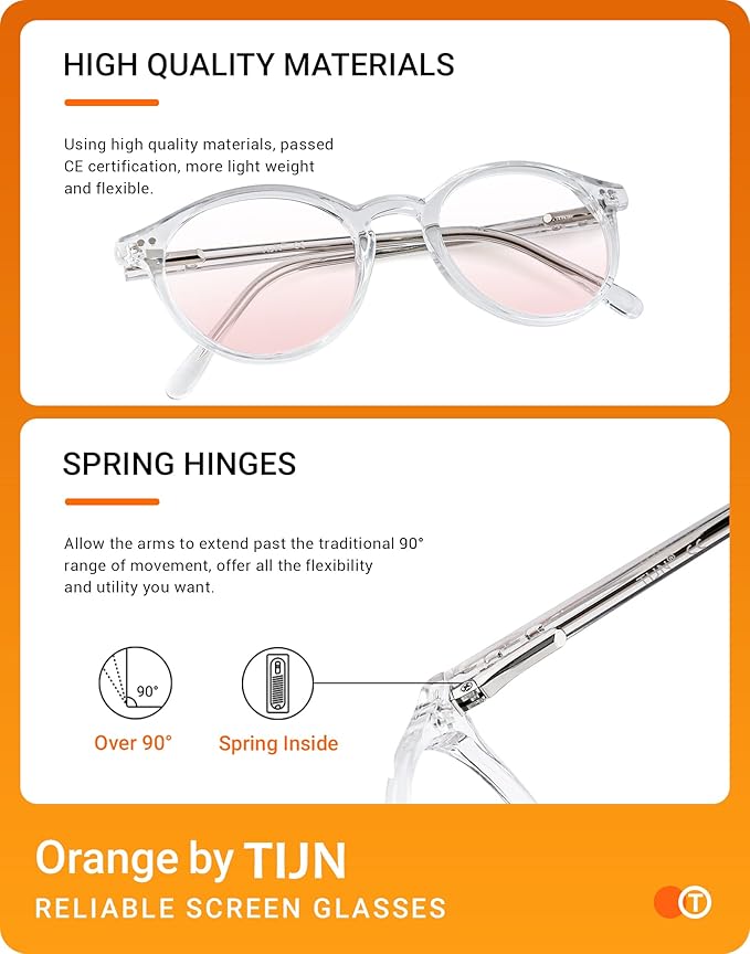 TIJN Blue Light Blocking Glasses Men Women Vintage Thick Round Rim Frame Eyeglasses