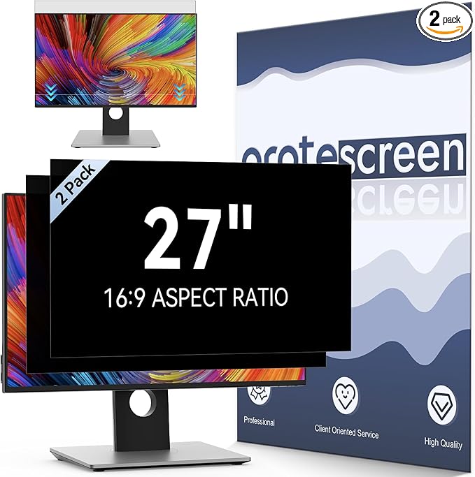 [2 Pack] Computer Privacy Screen 27 Inch for 16:9 Widescreen Monitor, Removable Eye Protection Anti Glare Blue Light Filter, Anti Scratch Computer Monitor Privacy Shield 27 in