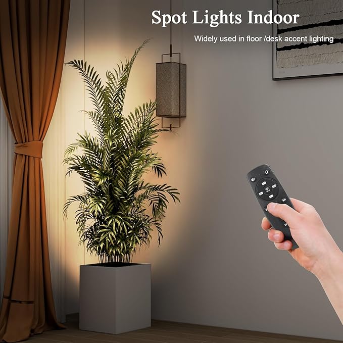 Junview 2Pack Spot Lights Indoor 8° to 60° Zoomable Focus Head Uplighting Indoor with Timer and Remote Stepless Adjustable Color Temperature and Dimmable Accent Up Lights for Plant Artwork Pictures