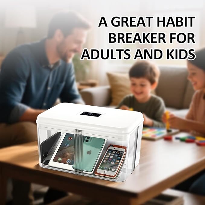 Timed Lock Box, Phone Lock Box with 'Built-in Calendar' Feature, XL Time-Locking Container 13’’x 8.5’’x 7.5’’, Fridges Free Timed Lock Safe for Cell Phones, Snacks and Other Tempting Items