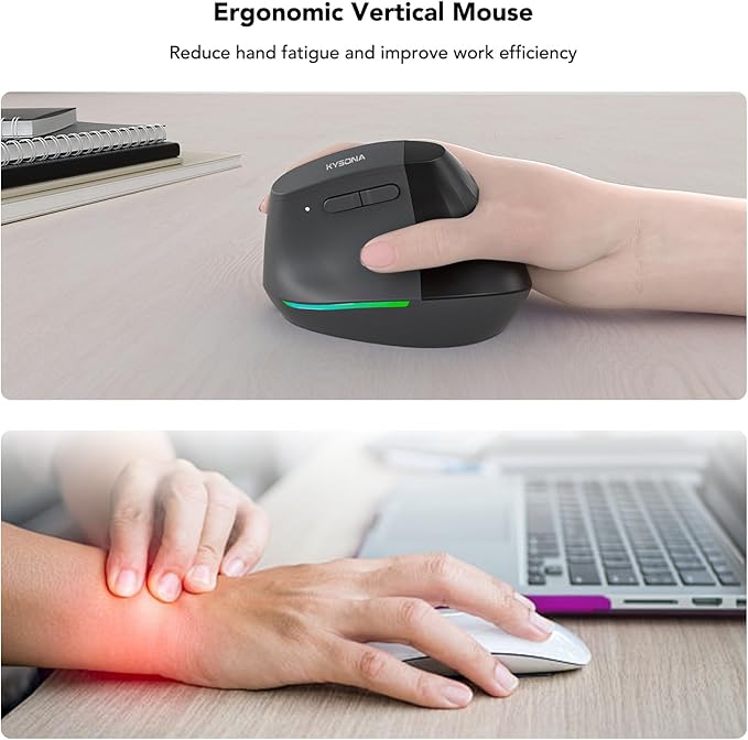 Wireless Ergonomic Mouse, Vertical Mouse, Bluetooth Ergo Mouse, Quiet Click, 5 Level Adjustable DPI(800/1200/2400/2400/4000), Rechargeable 2.4G Mice with 6 Buttons for Computer, PC, Mac, Laptop, Black
