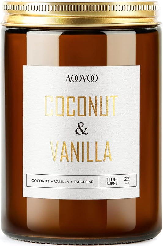 AOOVOO Vanilla Coconut Candle - Large Scented Candles 22oz, Soy Candles, Aromatherapy Candle, Soy Wax Candle