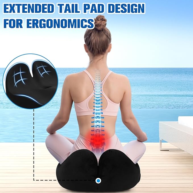 Seat Cushion, Chair Cushions for Office Chairs/Desk Seats/Wheelchair - Hip&Sciatica&Tailbone Pain Relief Memory Foam Office Chair Cushion for Long Sitting Office Workers, Black