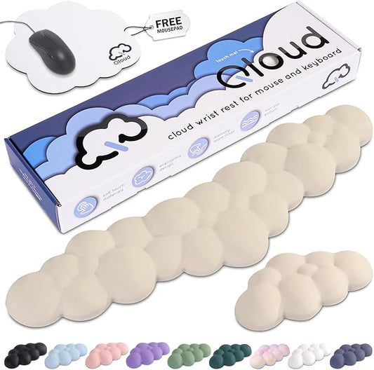 Qloud Cloud Wrist Rest Keyboard Wrist Rest for Computer Keyboard Pad, Cloud Keyboard Wrist Rest, Wrist Pad for Keyboard, Memory Foam, Non Slip Base, Comes with Mouse Pad - Beige