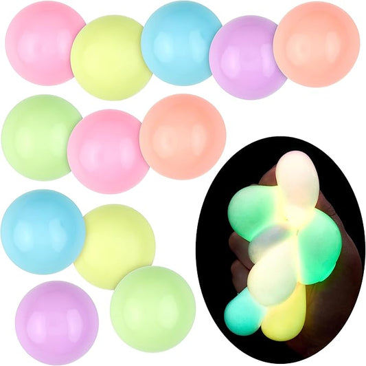 12pc Value Pack - Squeeze Balls in Glow in The Dark Colors - Fidget Toy Stress Balls for Adults and Kids - Anxiety Relief Items to Squish, Squeeze, Throw and Stick Fidgets for Kids