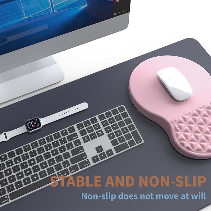 Ergonomic Mouse Pad Wrist Support with Foam Massage Design, Pain Relief Mousepad with Wrist Rest, Non-Slip PU Base, Pink Mouse Pads for Women, Desk, Office & Home