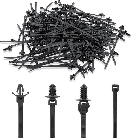 120Pcs Nylon Push Mount Cable Zip Tie Fit for Jeep Wrangler for Cars Boat Trailer Polaris UTV Side By Side, Universal Nylon Self Locking Cable Strap Engine Bay Wire Harness Restraint Ties