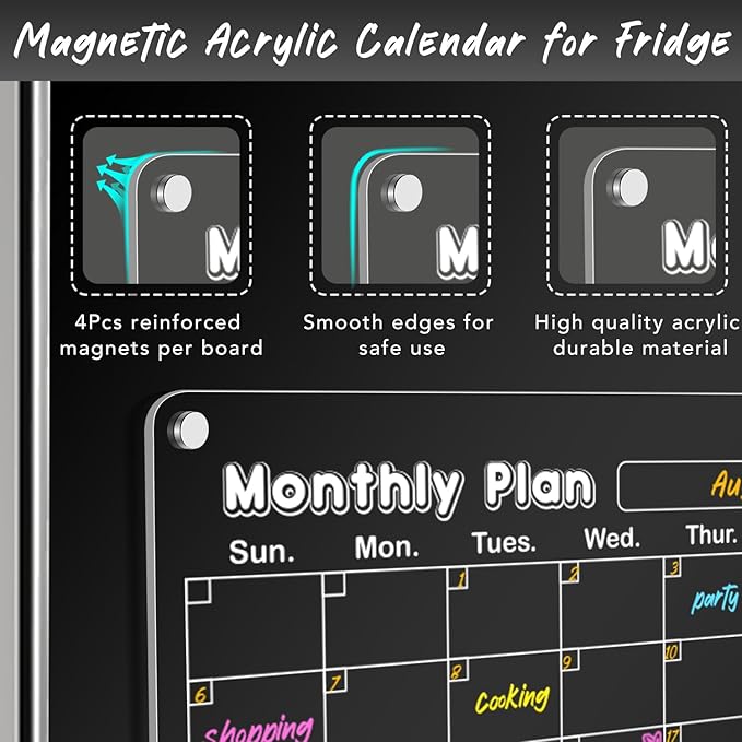 DIYMAG Planning Pads 3Pack Acrylic Magnetic Dry Erase Calendar for Fridge, Clear Skylight Calendar Set 2025 Magnetic Weekly Monthly Memo Planner Board for Refrigerator with 6 Colors Markers
