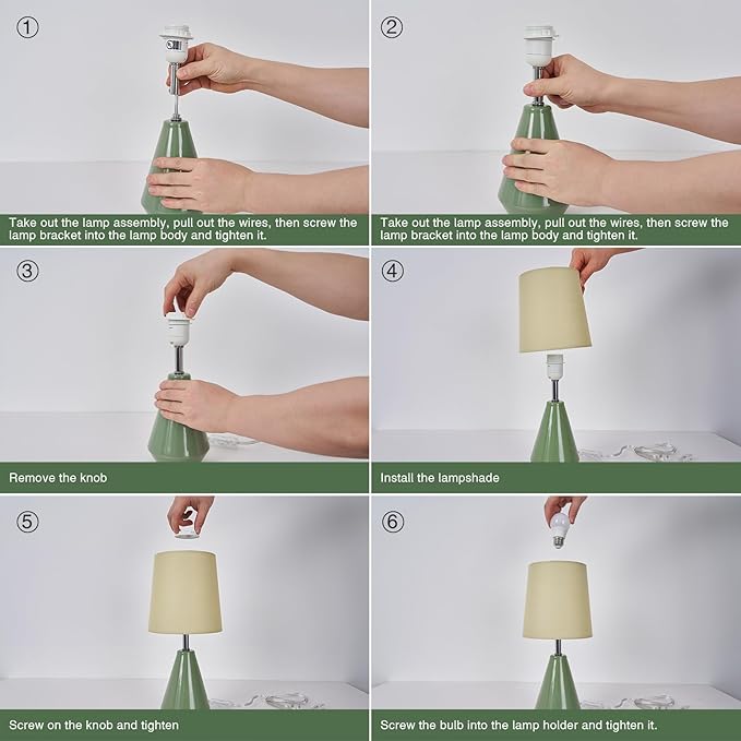 Small Bedside Table Lamp for Bedroom - Reading Desk Lamp with 3 Color Temperatures，15.5" Nightstand Ceramic Lamp with Fabric Shade for Kids Room,Living Room,Dorm,Home Office (Green)