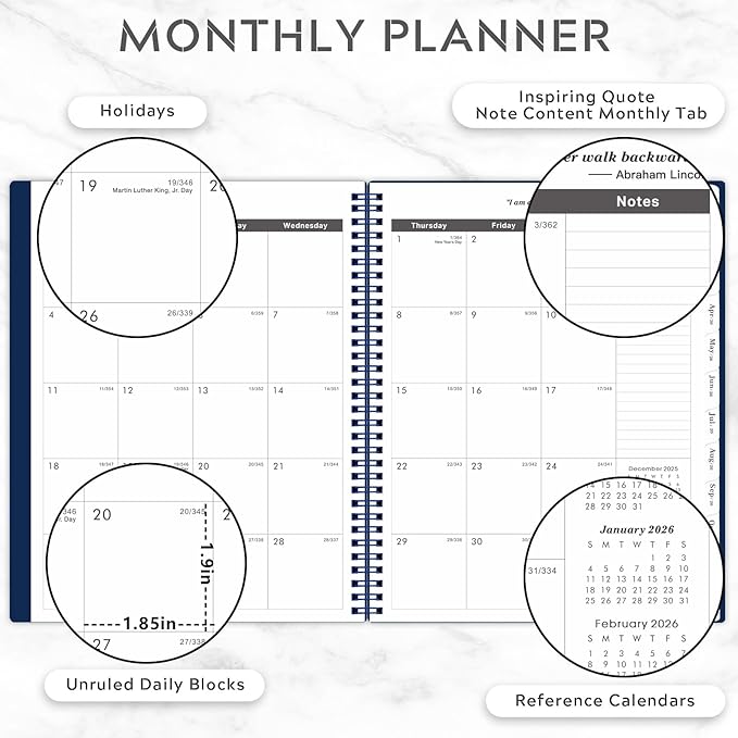 2026-2028 Monthly Planner - 3 Year Monthly Planner 2026-2028, Jan 2026 - Dec 2028, 9" x 11", 36-Month Calendar with Tabs - Navy Blue