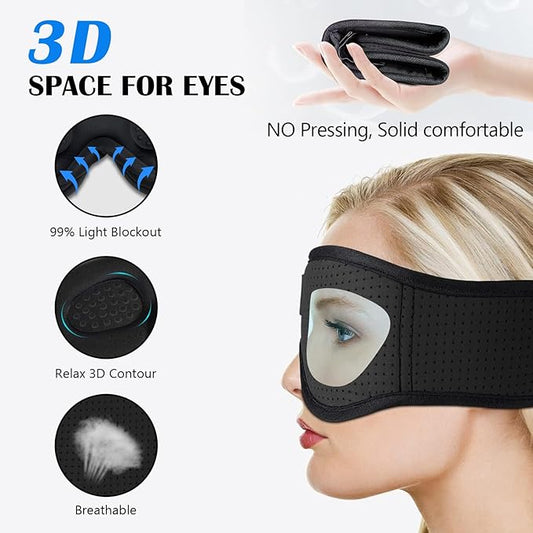 Sleep Headphones, Sleep Mask Bluetooth Wireless Music Eye Mask, Sleeping Headphones for Side Sleepers Sleep Mask with Bluetooth Headphones Ultra-Thin Stereo Speakers for Sleeping (Black)