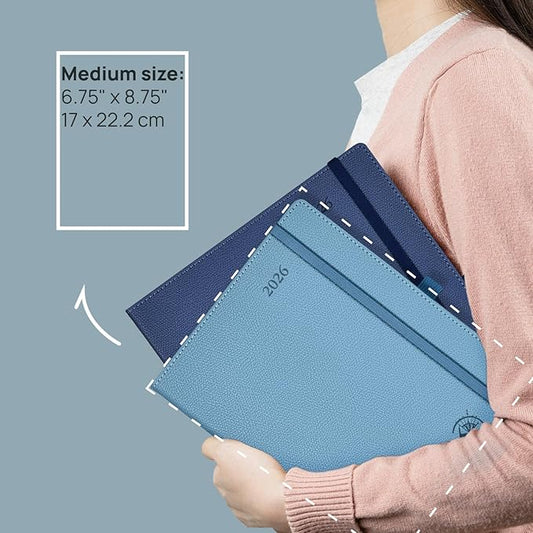 POPRUN 2026 Weekly Planner (Medium 6.75" x 8.75") 12 Months Calendar Notebook with Horizontal Layout, Leather Hardcover, Inner Pocket, 100GSM Thick Paper, Pen Holder - Lavender