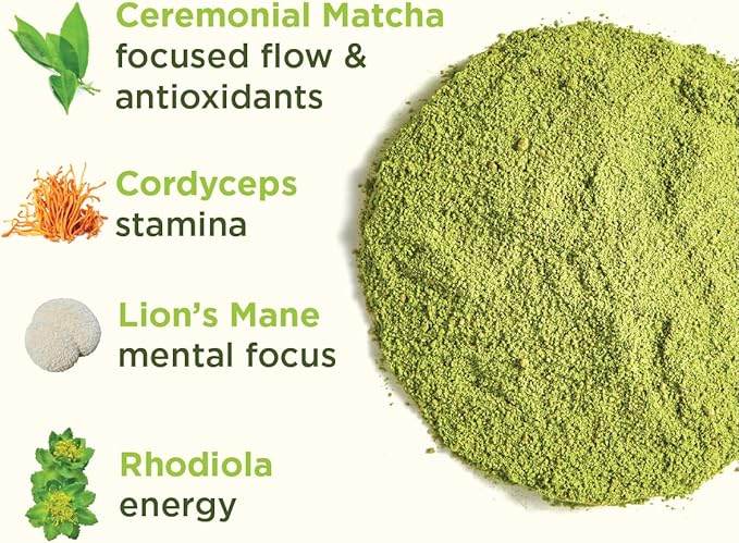 Rasa Matcha – Adaptogenic Mushroom-Boosted Matcha | Vegan, Keto, Ayurveda Wellness Tonic with Lion's Mane + Rhodiola (6 oz / 24 Servings)