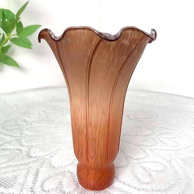 Bieye LS27 Lily Flower Blown Glass Lampshade (Orange Brown, Opening I.D. 1.26" x O.D. 1.5")